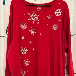 Red long sleeve T shirt with silver snowflakes- Croft & Barrow 3X